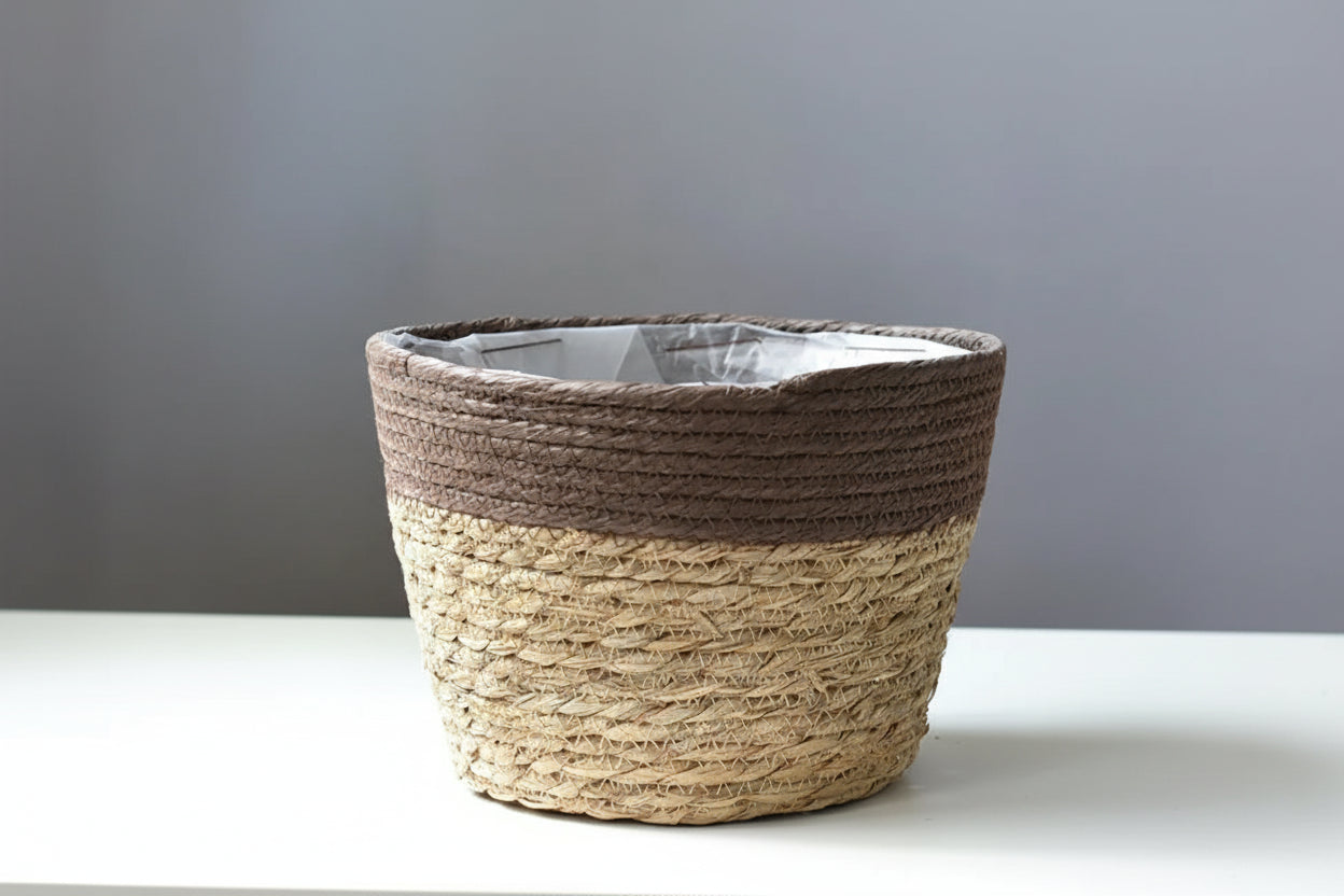 BohoWeave™ Straw Plant Basket – Natural Woven Pot Cover for Indoor & Outdoor Décor