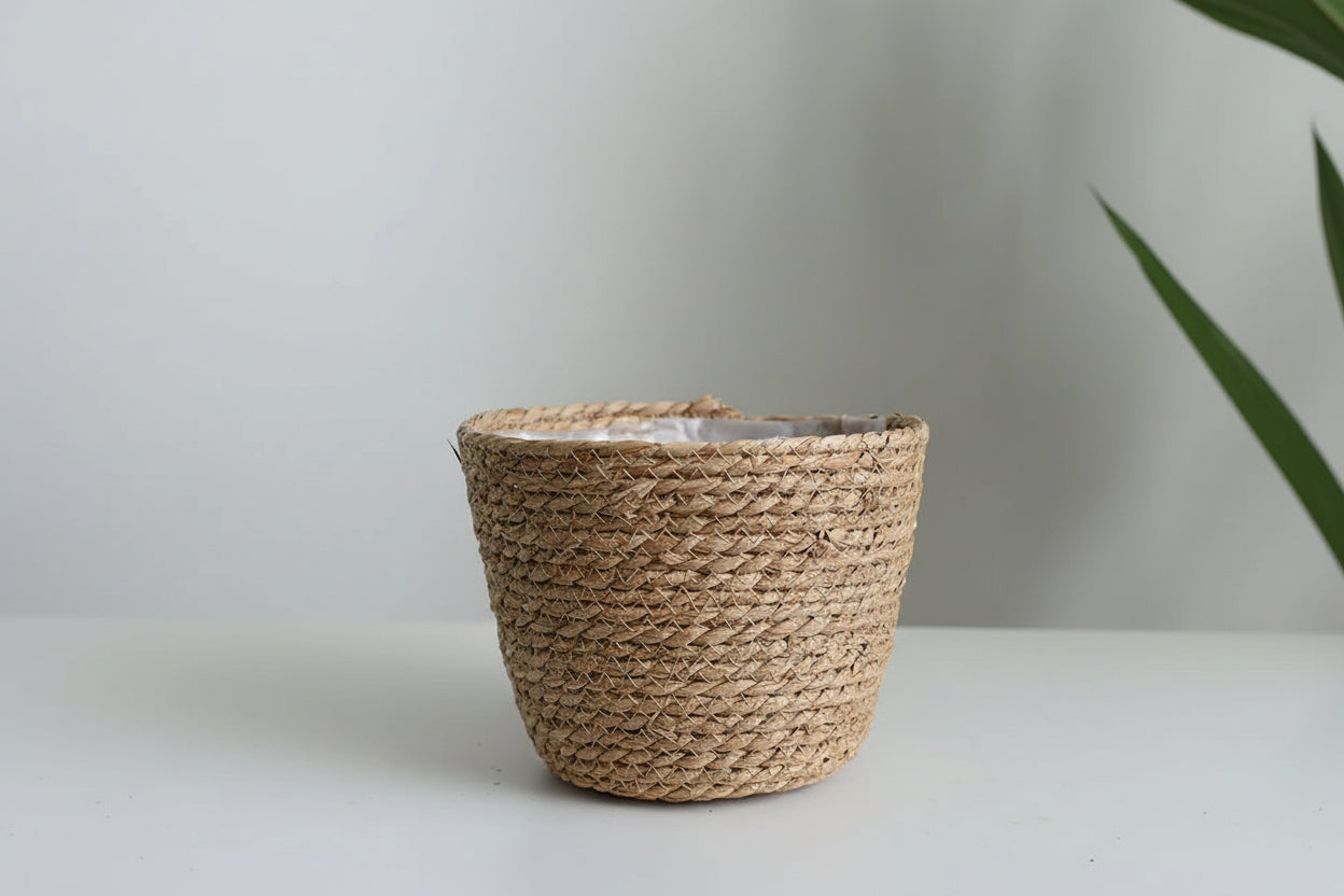 BohoWeave™ Straw Plant Basket – Natural Woven Pot Cover for Indoor & Outdoor Décor