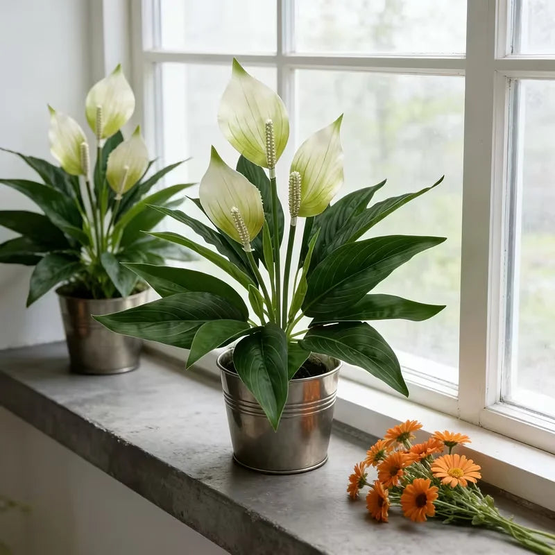 CallaBloom™ Artificial Calla Lily & Palm Leaf – Elegant White Floral Décor