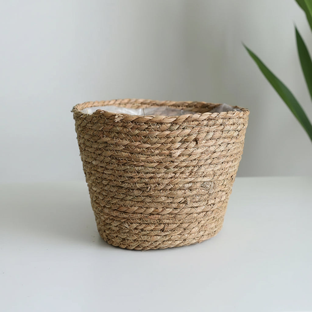BohoWeave™ Straw Plant Basket – Natural Woven Pot Cover for Indoor & Outdoor Décor