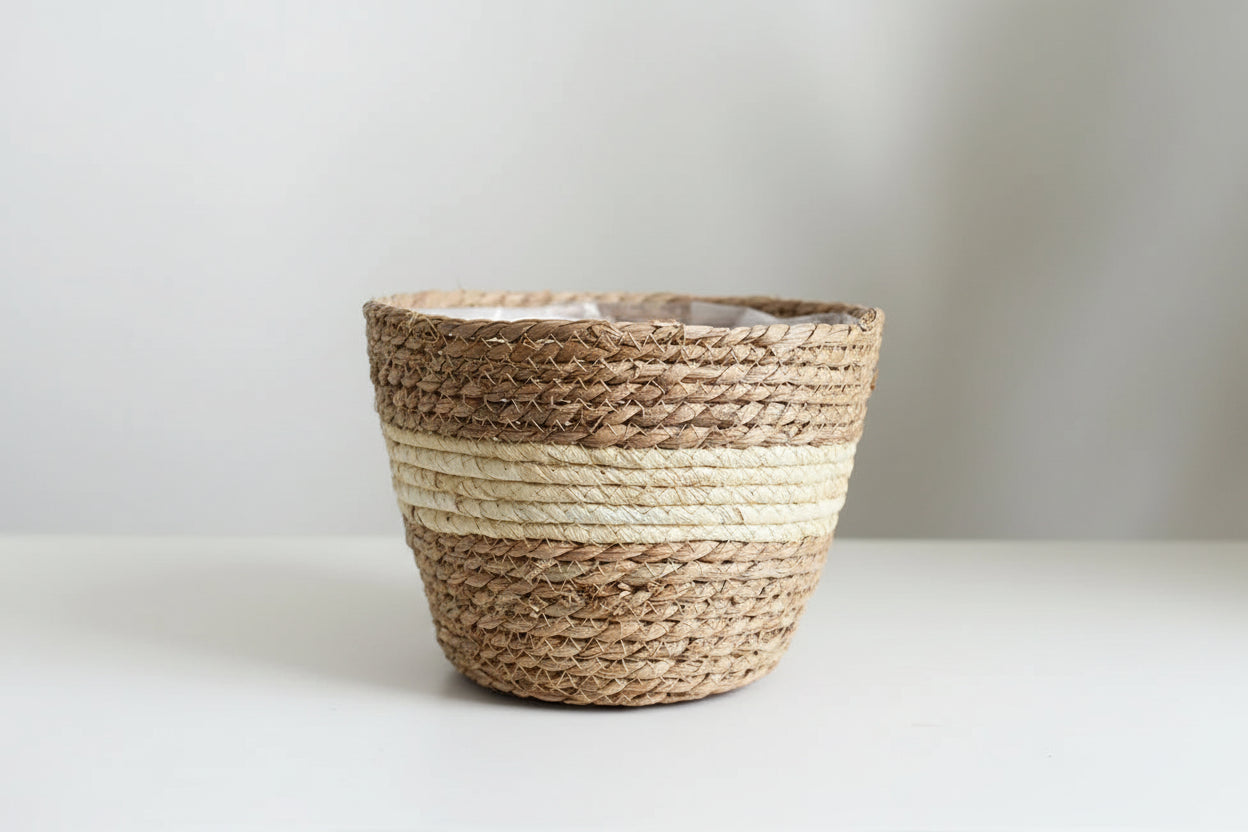 BohoWeave™ Straw Plant Basket – Natural Woven Pot Cover for Indoor & Outdoor Décor