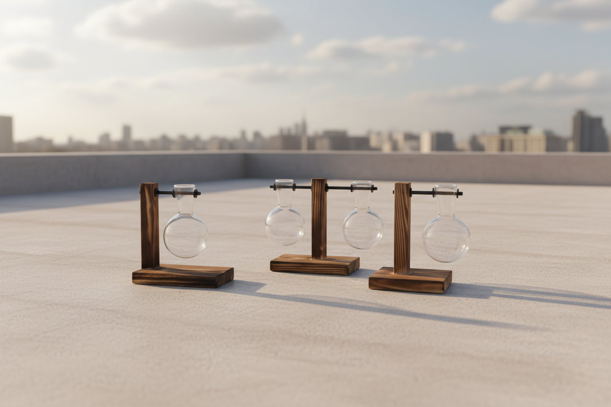 AquaNord™ Glass Bulb Vase – Minimalist Hydroponic Planter with Wooden Stand