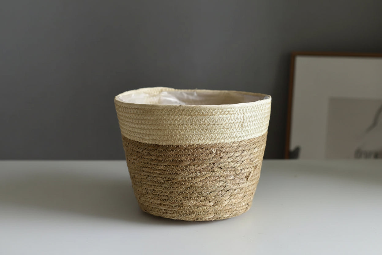 BohoWeave™ Straw Plant Basket – Natural Woven Pot Cover for Indoor & Outdoor Décor