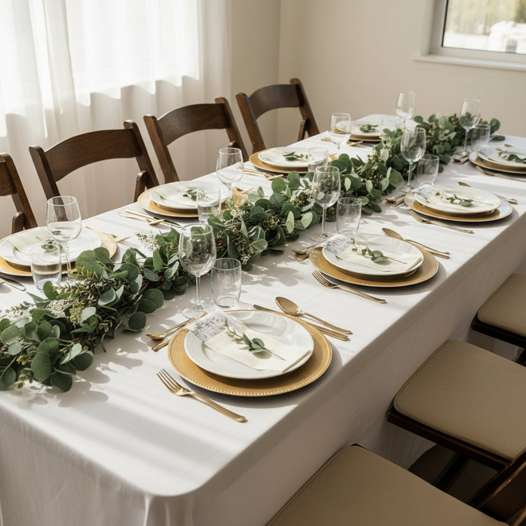 EucaLuxe™ 180cm Artificial Eucalyptus Garland with White Flowers – Elegant Hanging Décor