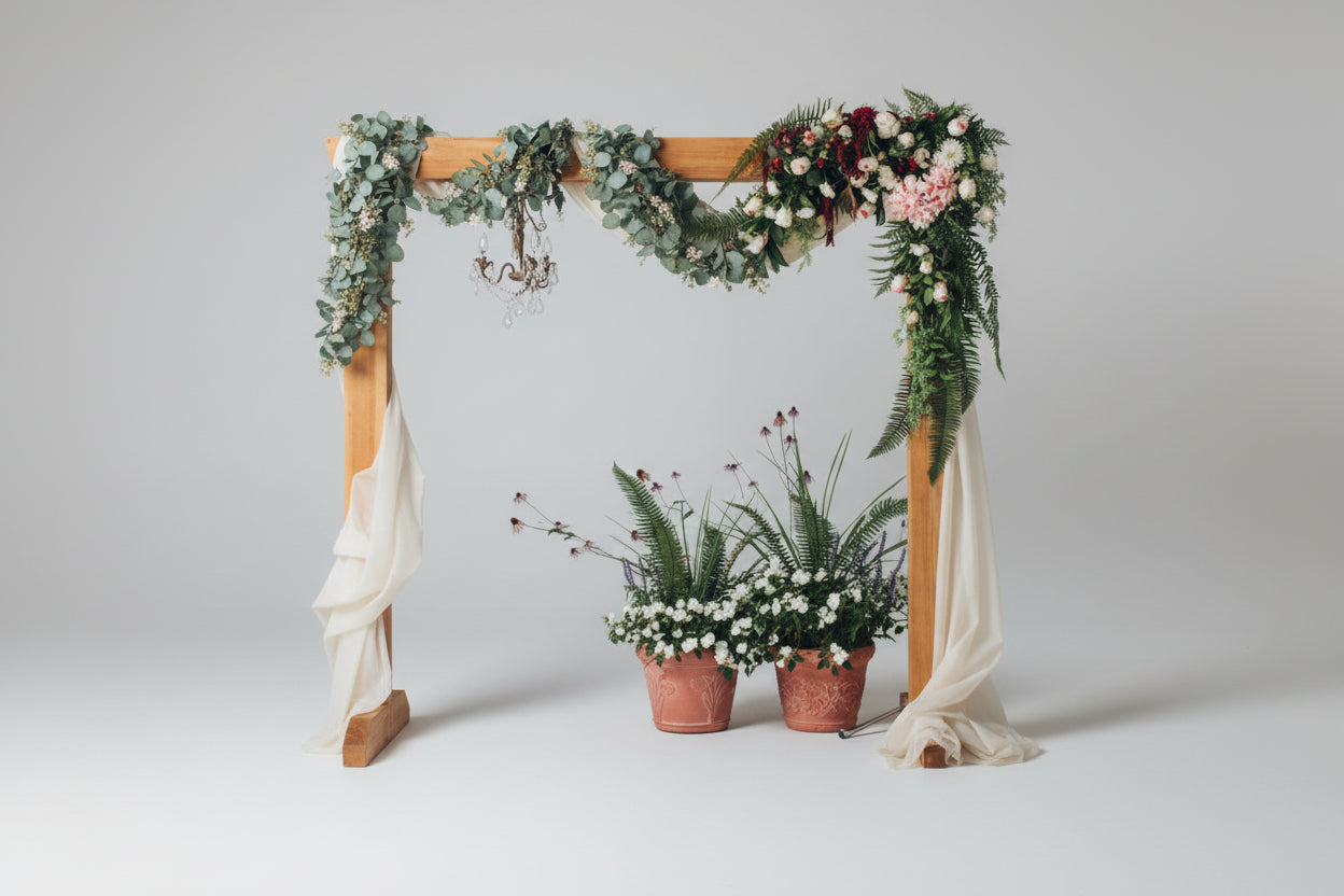 EucaLuxe™ 180cm Artificial Eucalyptus Garland with White Flowers – Elegant Hanging Décor