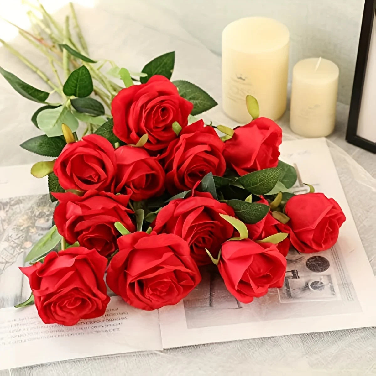 RoseLuxe™ 12PCS Artificial Rose Bouquet – Elegant Floral Set for Home & Events