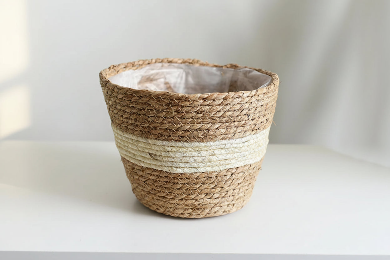 BohoWeave™ Straw Plant Basket – Natural Woven Pot Cover for Indoor & Outdoor Décor