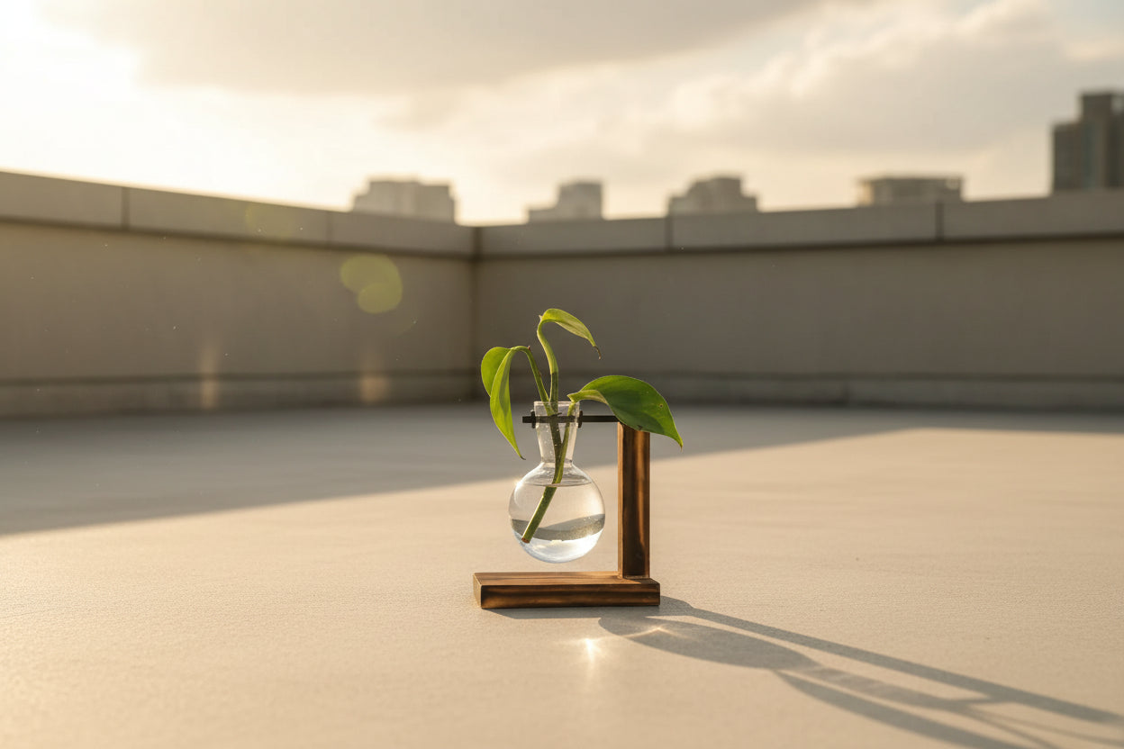 AquaNord™ Glass Bulb Vase – Minimalist Hydroponic Planter with Wooden Stand