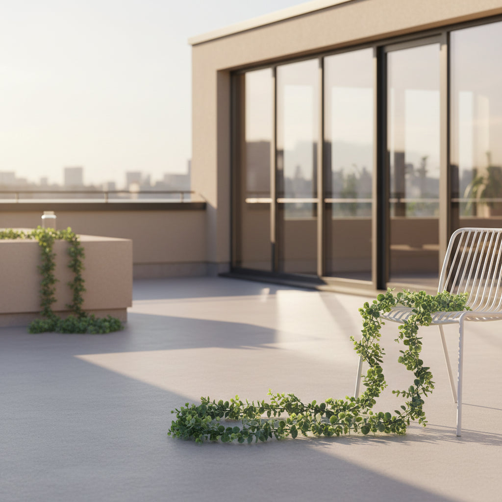 EucaLuxe™ 180cm Artificial Eucalyptus Garland with White Flowers – Elegant Hanging Décor